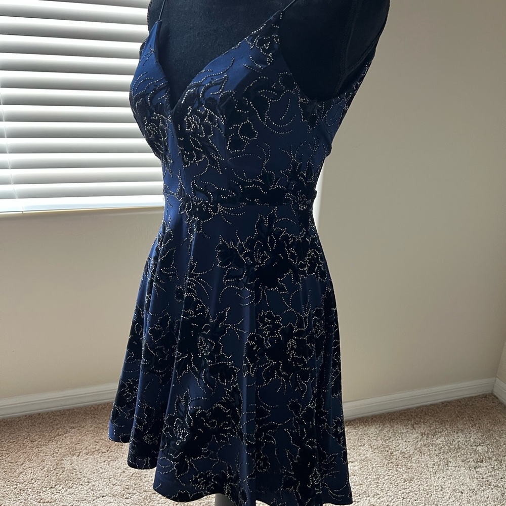 B Darlin Blue Embellished Bustier Dress V-Neck Fit and Flare